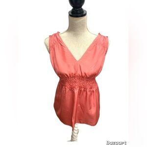 Banana Republic 100% Silk Sleeveless V Neck blouse Coral Pink  Sz Small
